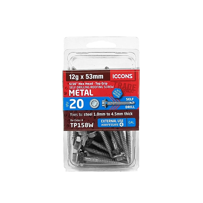 Trade Pack - Self Drilling Hex Top Grip with Sealing Washer - Coarse Thread