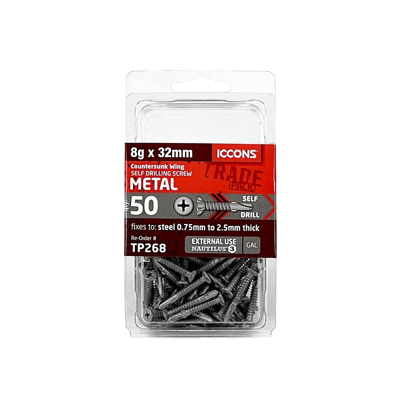 Trade Pack - Self Drilling Countersunk Wing - Coarse Thread