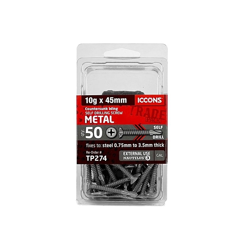 Trade Pack - Self Drilling Countersunk Wing - Coarse Thread