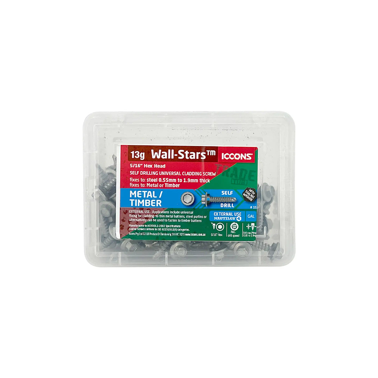 Trade Tub - Wall-Stars with Sealing Washer - Cladding Screw To Metal Or Timber