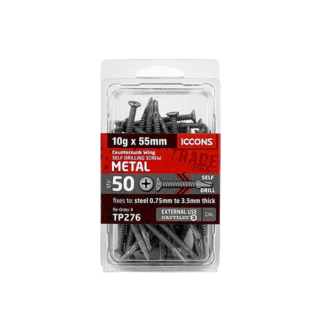 Trade Pack - Self Drilling Countersunk Wing - Coarse Thread